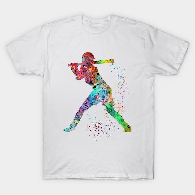 Girl Baseball Softball Batter Watercolor Painting Art Gifts T-Shirt by LotusGifts